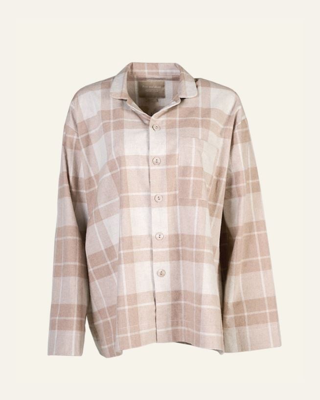 Lõngavärvitud flanellist pidžaamapluus sand - one size sand - 1