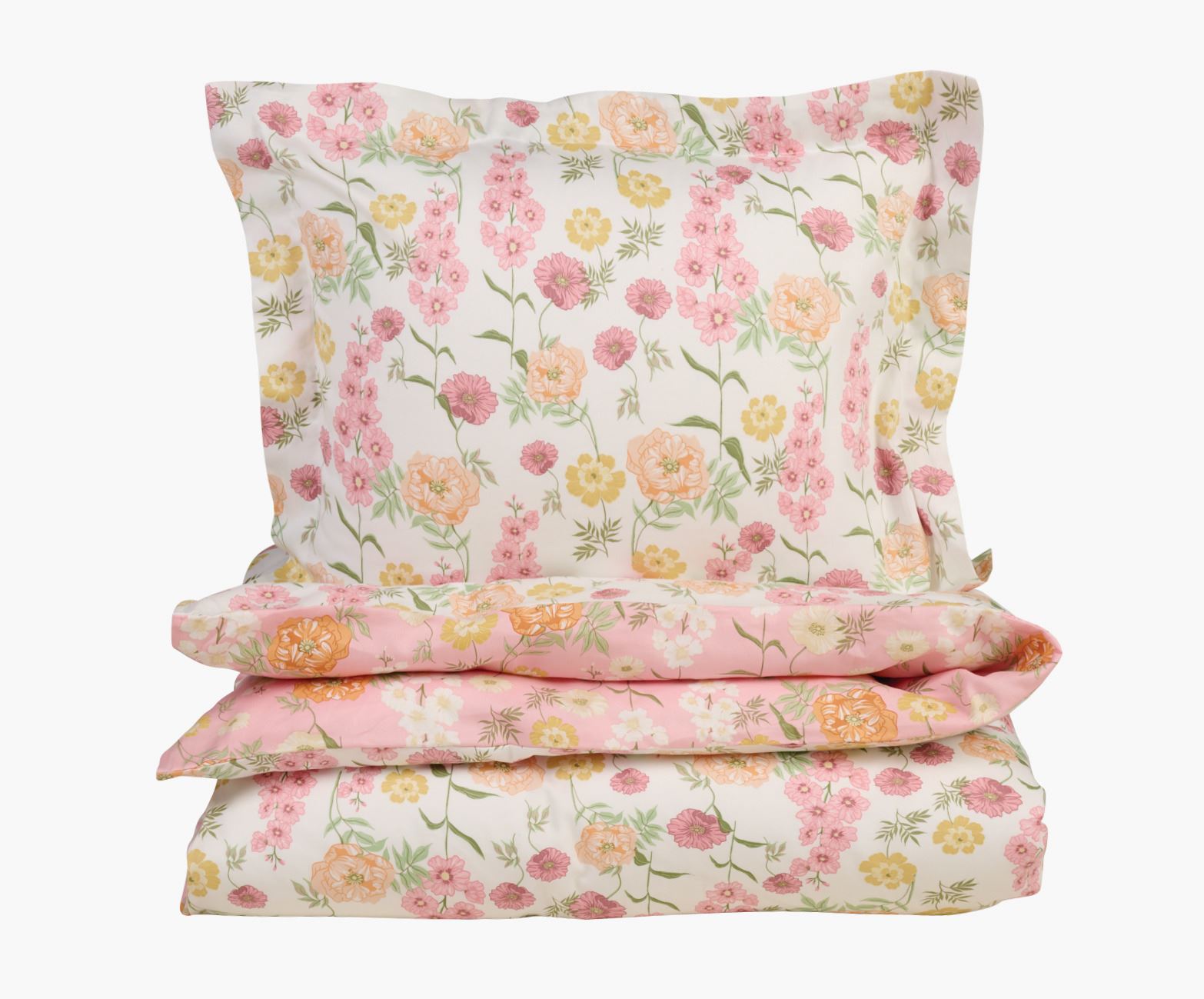 Voodipesukomplekt satiinpuuvillane mitmevärviline/roosa - 150x210 cm mitmevärviline/roosa - 1