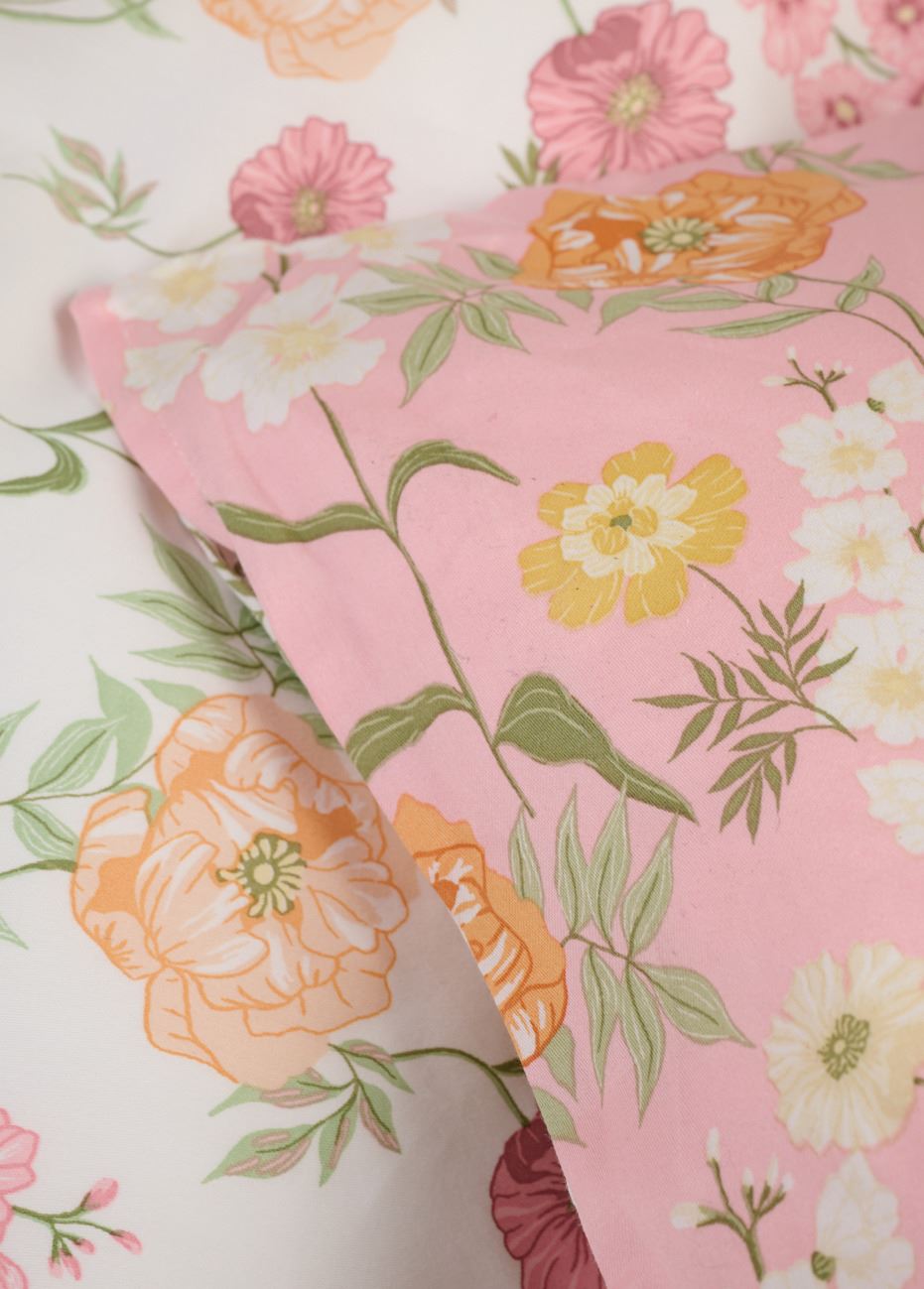 Voodipesukomplekt satiinpuuvillane mitmevärviline/roosa - 2