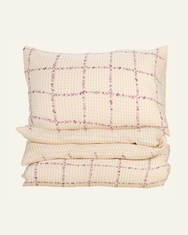Voodipesukomplekt krepp-puuvillane mitmevärviline/kollane - 230x220 cm/50x60 cm mitmevärviline/kollane - 1