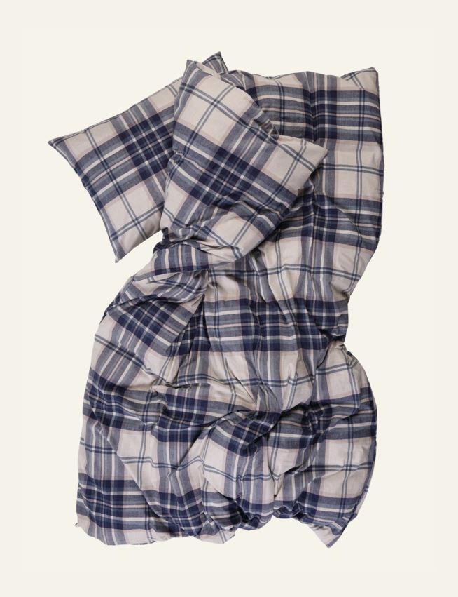 Voodipesukomplekt lõimvärvitud flanell tumesinine - 2