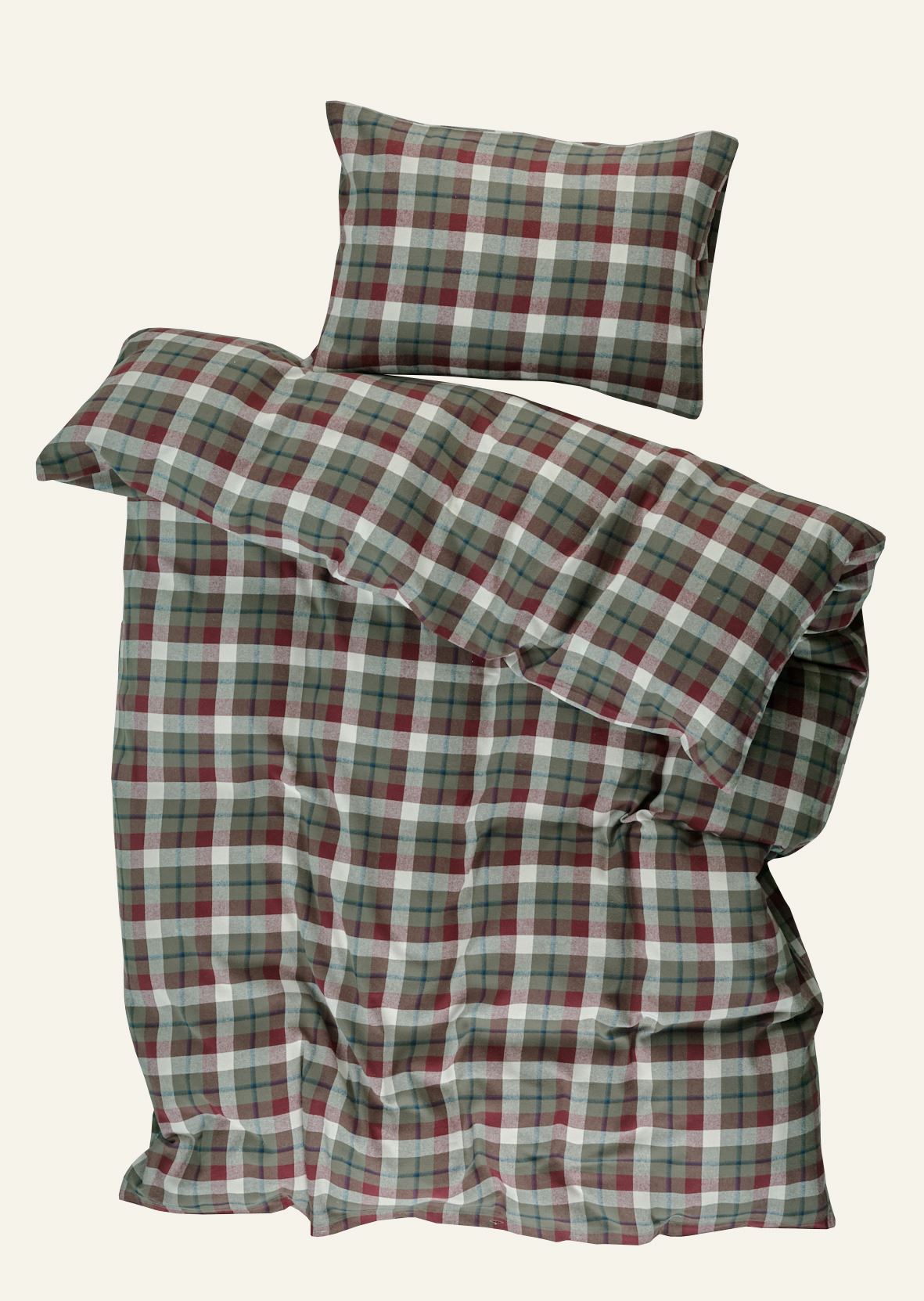 Voodipesukomplekt lõimvärvitud flanell mitmevärviline/roheline - 3