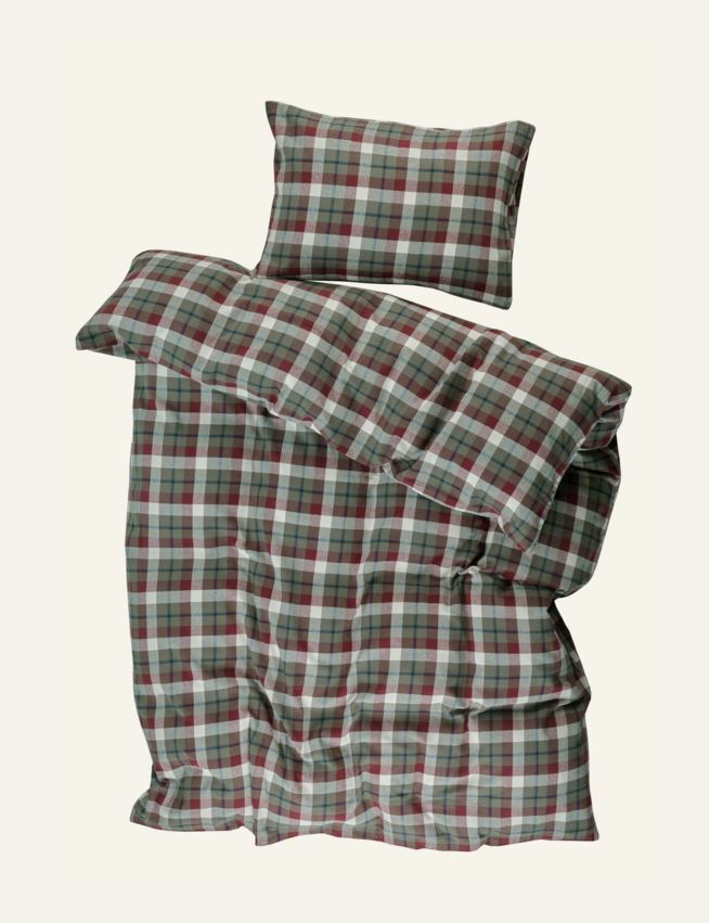 Voodipesukomplekt lõimvärvitud flanell mitmevärviline/roheline - 3