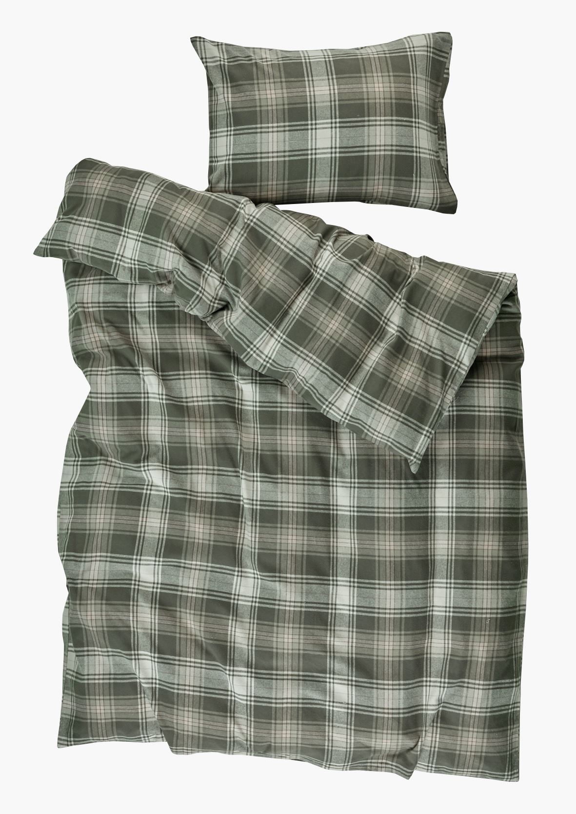 Voodipesukomplekt lõimvärvitud flanell mitmevärviline/roheline - 3