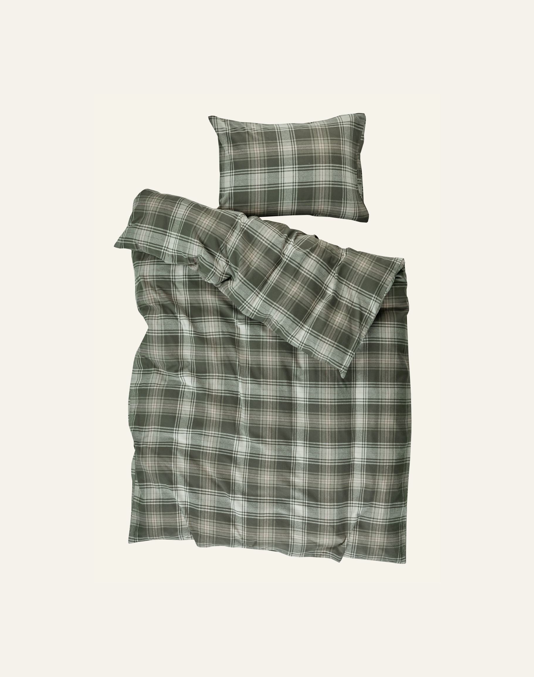 Voodipesukomplekt lõimvärvitud flanell mitmevärviline/roheline - 3