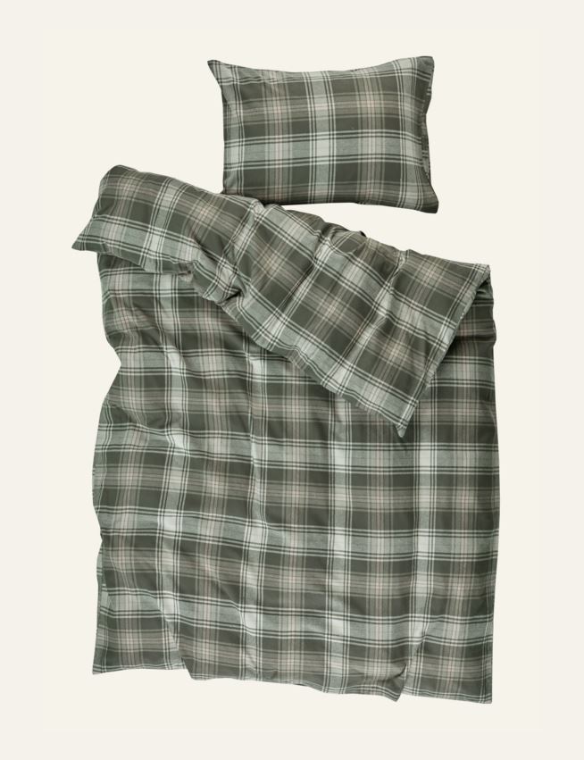 Voodipesukomplekt lõimvärvitud flanell mitmevärviline/roheline - 3