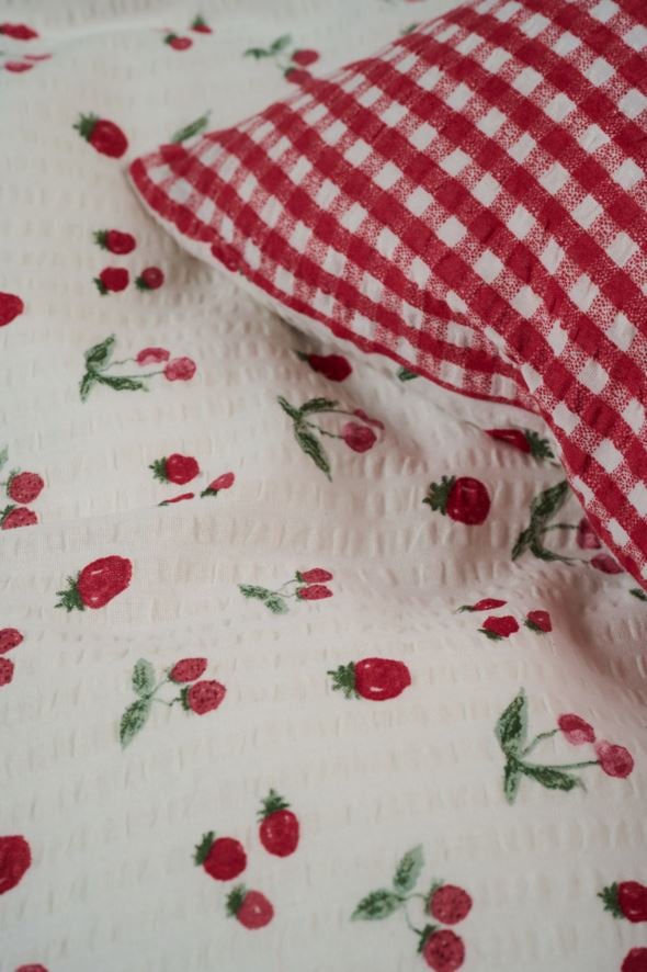 Voodipesukomplekt krepp-puuvillane punane - 4