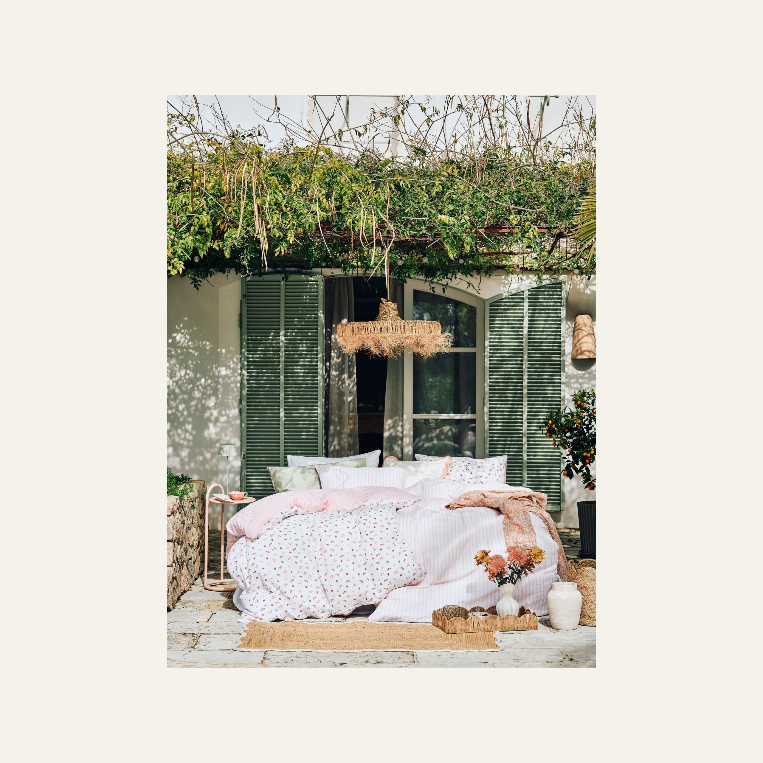 Voodipesukomplekt krepp-puuvillane hele roosa - 2