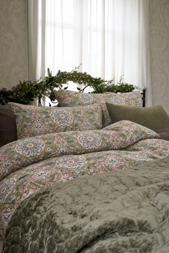 Voodipesukomplekt satiinpuuvillane mitmevärviline/roheline - 2