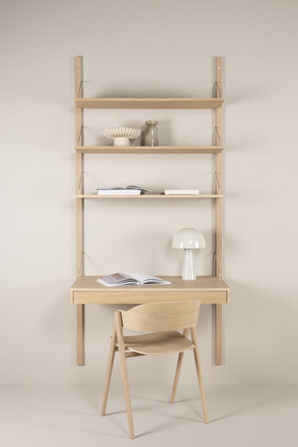 Riiulisüsteem kirjutuslauaplaadiga ja sahtliga naturaalne toon - 7