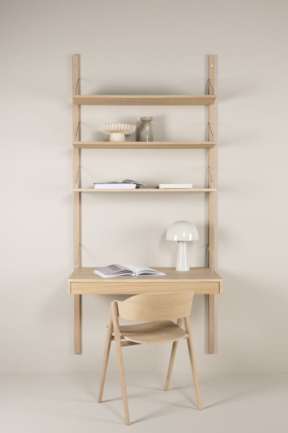 Riiulisüsteem kirjutuslauaplaadiga ja sahtliga naturaalne toon - 7