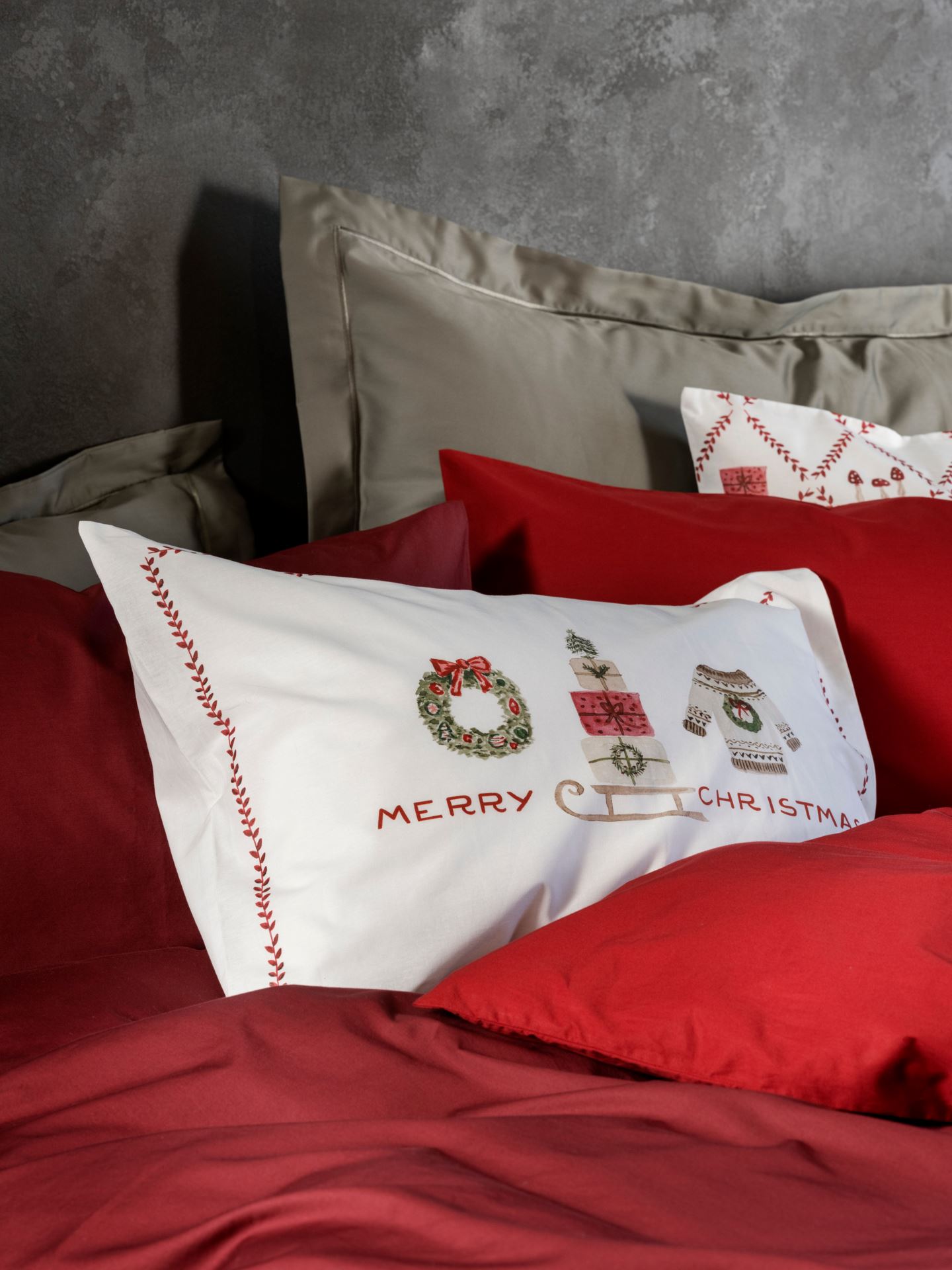 Voodipesukomplekt satiinpuuvillane tumepunane - 2