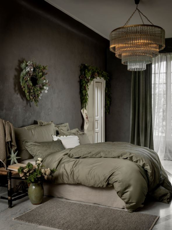 Voodipesukomplekt egiptuse puuvill oliiviroheline - 7