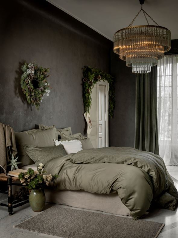 Voodipesukomplekt egiptuse puuvill oliiviroheline - 7