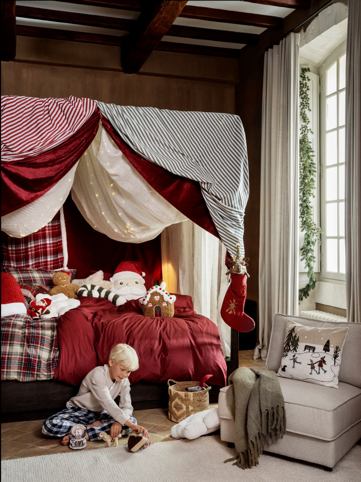 Voodipesukomplekt satiinpuuvillane tumepunane - 3