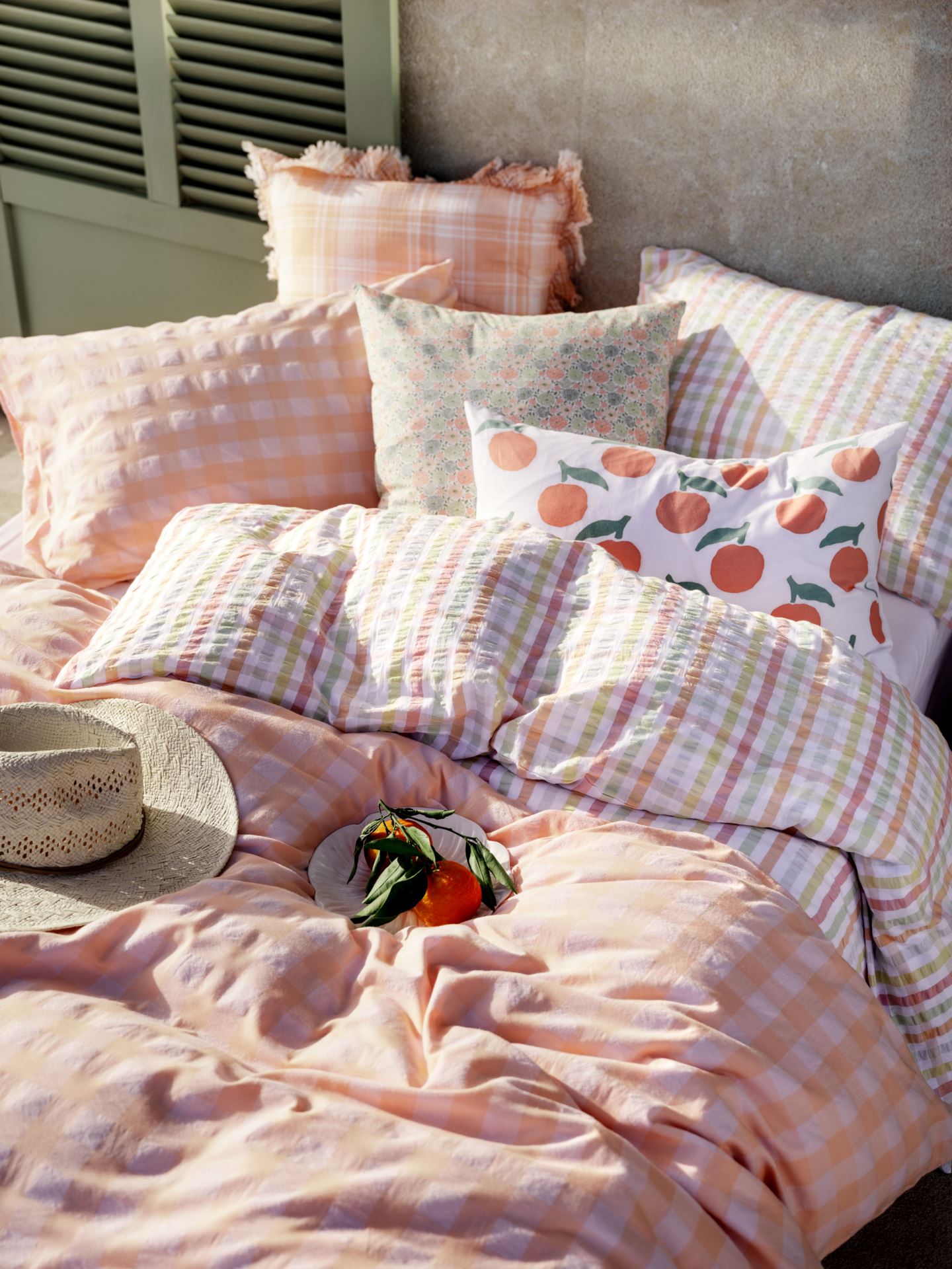 Voodipesukomplekt lõimvärvitud krepp-puuvill korall - 3